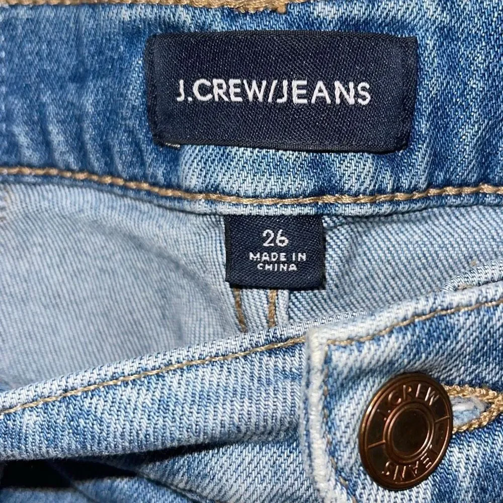 J. Crew Womens Frayed Hem‎ Mid Rise Slim Broken-In Boyfriend Jeans Blue Size 26